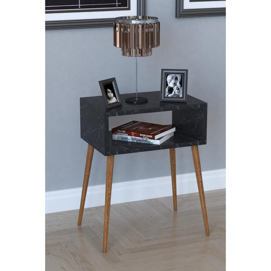 Κομοδίνο GANIRU Μαύρο/Όψη Μαρμάρου Μοριοσανίδα/Ξύλο 45x30x60cm - Hippiehome.gr