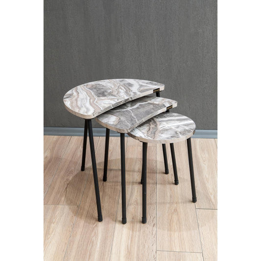 Τραπεζάκι Βοηθητικό JAMILAH Γκρι/Όψη Μαρμάρου Μοριοσανίδα/Μέταλλο 55x34.5x51cm Σετ 3Τμχ - Hippiehome.gr