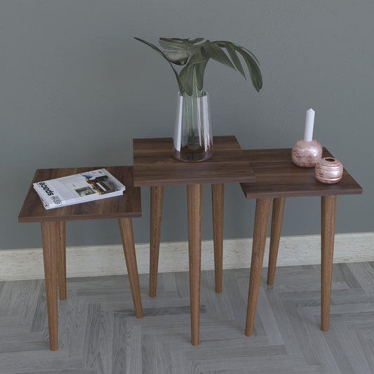 Τραπεζάκι Βοηθητικό ZURI Καρυδί Μοριοσανίδα/Ξύλο 33x33x52/33x33x47/33x33x42cm Σετ 3Τμχ - Hippiehome.gr