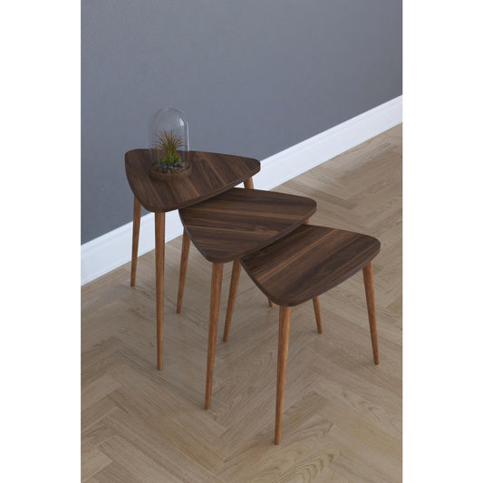 Τραπεζάκι Βοηθητικό ABIDEMI Καρυδί Μοριοσανίδα/Ξύλο 35x52/35x47/35x42cm Σετ 3Τμχ - Hippiehome.gr