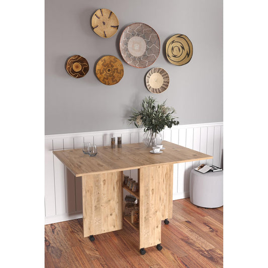 Τραπεζάκι Πτυσσόμενο Με Ροδάκια STANLEY Δρυς Μοριοσανίδα 120x80x73cm - Hippiehome.gr