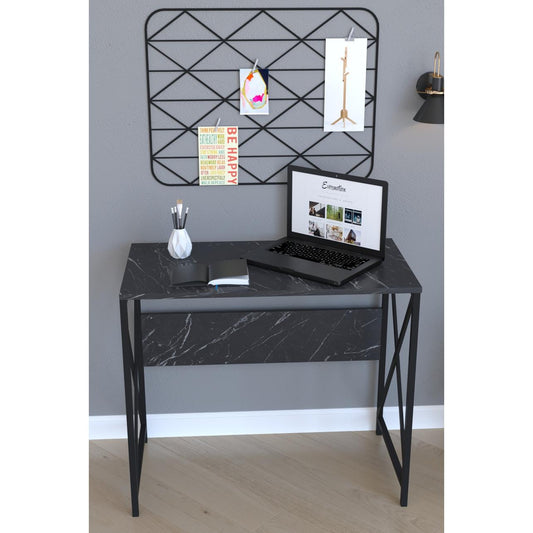Γραφείο CASILDA Μαύρο/Όψη Μαρμάρου Μέταλλο/Μοριοσανίδα 75x90x45cm - Hippiehome.gr