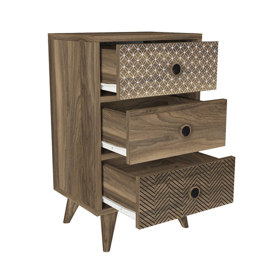 Κομοδίνο KALYMNOS Καρυδί Με Σχέδιο 40x30x65cm - Hippiehome.gr