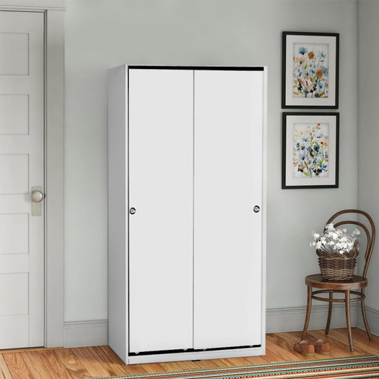 Ντουλάπα ρούχων Slide Megapap συρόμενη σε χρώμα λευκό 94x52x182εκ. - Hippiehome.gr