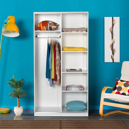 Ντουλάπα ρούχων Slide Megapap συρόμενη σε χρώμα λευκό 94x52x182εκ. - Hippiehome.gr