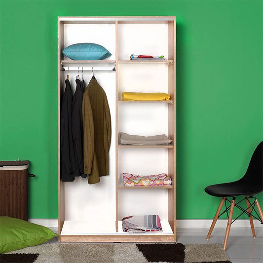 Ντουλάπα ρούχων Slide Megapap συρόμενη σε χρώμα sonoma 94x52x182εκ. - Hippiehome.gr