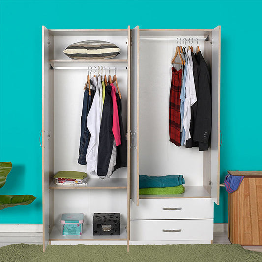 Ντουλάπα ρούχων Bodrum Megapap τετράφυλλη σε χρώμα φυσικό - λευκό 140x53x182εκ. - Hippiehome.gr