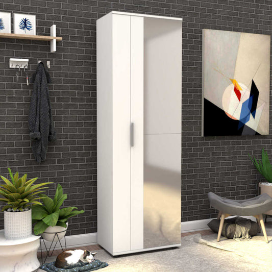 Ντουλάπα ρούχων - παπουτσοθήκη 30 ζευγών Porto μονόφυλλη με καθρέφτη λευκή 60x36x187εκ. - Hippiehome.gr