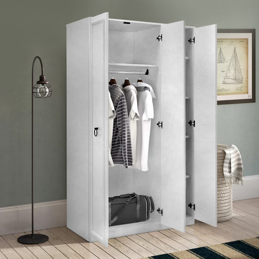 Ντουλάπα ρούχων Hampton Megapap τρίφυλλη χρώμα λευκό 103x52x185εκ. - Hippiehome.gr