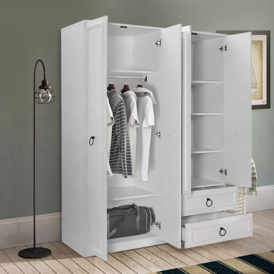 Ντουλάπα ρούχων Hampton Megapap τετράφυλλη χρώμα λευκό 140x52x185εκ. - Hippiehome.gr