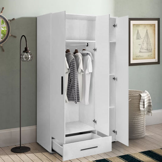 Ντουλάπα ρούχων Bianco Megapap τρίφυλλη χρώμα λευκό 103x52x187εκ. - Hippiehome.gr