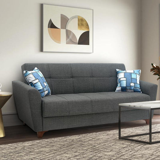 Καναπές - κρεβάτι Jason Megapap τριθέσιος υφασμάτινος με αποθηκευτικό χώρο σε σκούρο γκρι - μαύρο 216x85x91εκ. - Hippiehome.gr