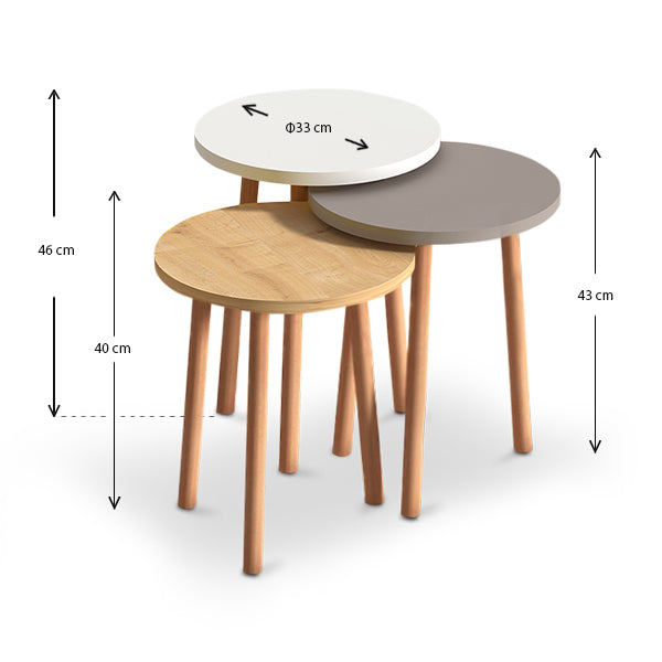 Βοηθητικά τραπεζάκια Roma Megapap από μελαμίνη χρώμα λευκό - cappuccino - oak - Hippiehome.gr
