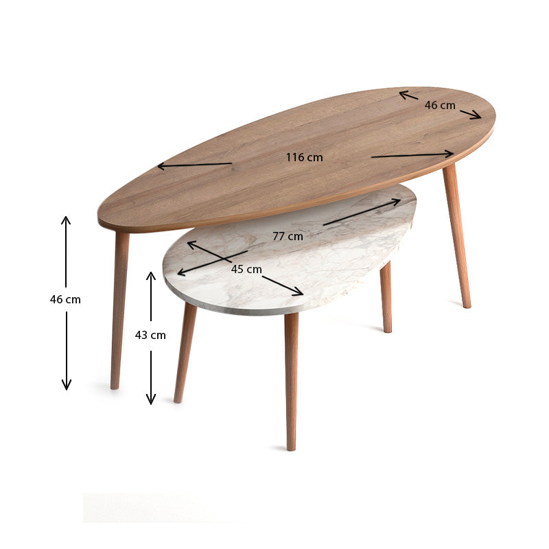 Βοηθητικά τραπεζάκια Elips Megapap από μελαμίνη χρώμα oak - μπεζ εφέ μαρμάρου 116x46x46εκ. - Hippiehome.gr
