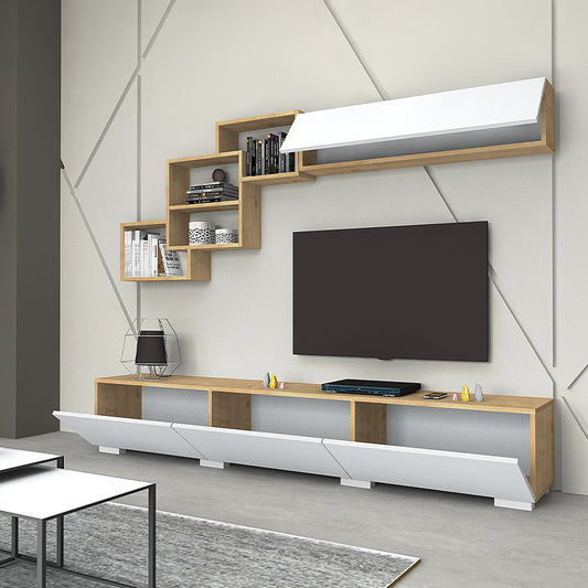 Σύνθεση τηλεόρασης Free Megapap από μελαμίνη χρώμα λευκό - sonoma 210x35x38εκ. - Hippiehome.gr