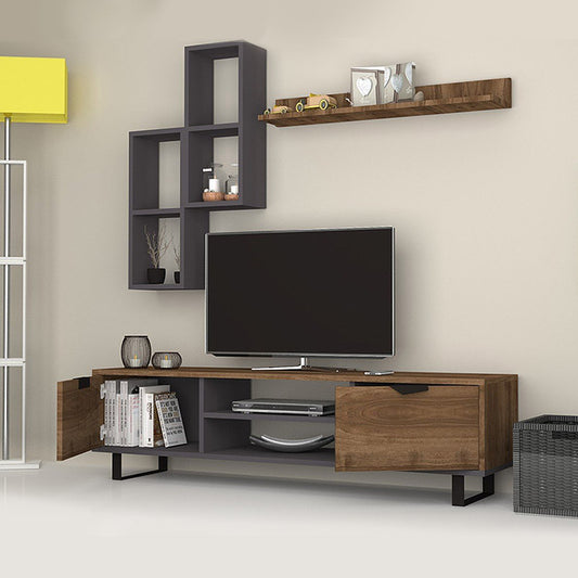 Σύνθεση τηλεόρασης Lonsa Megapap από μελαμίνη χρώμα καρυδί - γκρι 160x35x40εκ. - Hippiehome.gr