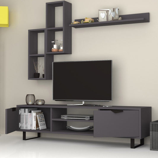 Σύνθεση τηλεόρασης Lonsa Megapap από μελαμίνη χρώμα γκρι 160x35x40εκ. - Hippiehome.gr