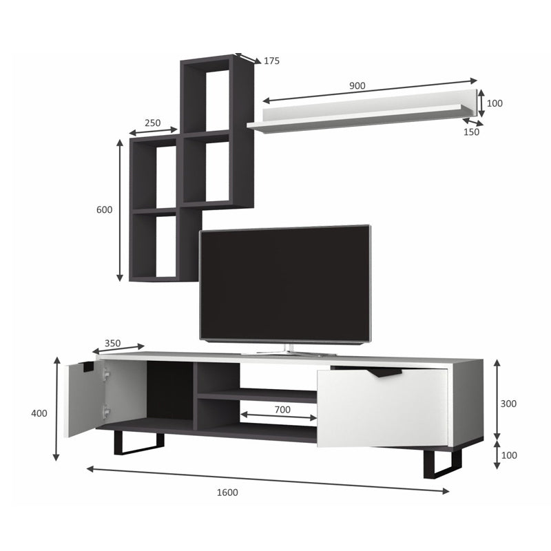 Σύνθεση τηλεόρασης Lonsa Megapap από μελαμίνη χρώμα λευκό 160x35x40εκ. - Hippiehome.gr