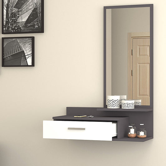 Έπιπλο εισόδου - τουαλέτα μελαμίνης Joy Megapap με καθρέφτη χρώμα γκρι - λευκό 80x35x116εκ. - Hippiehome.gr