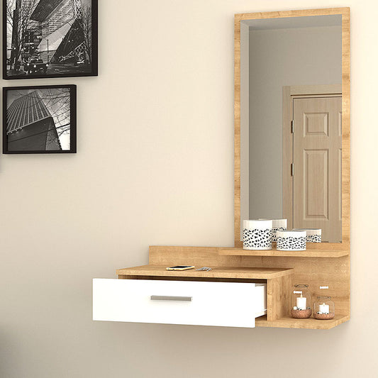 Έπιπλο εισόδου - τουαλέτα μελαμίνης Joy Megapap με καθρέφτη χρώμα sonoma - λευκό 80x35x116εκ. - Hippiehome.gr