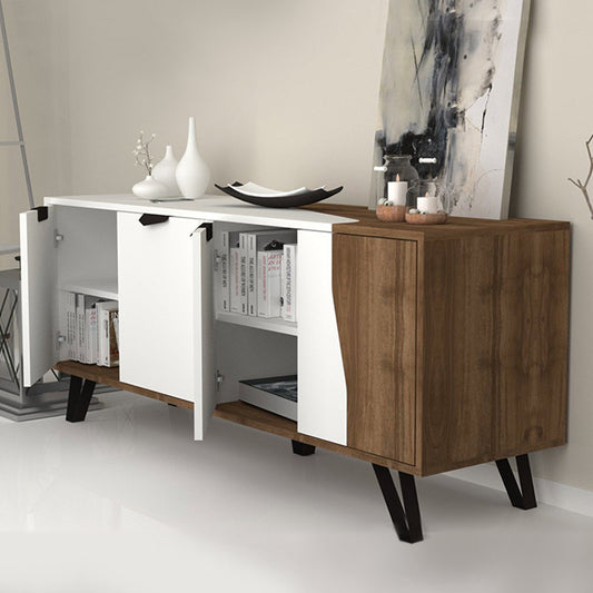 Μπουφές μελαμίνης Jasmine Megapap χρώμα λευκό - καρυδί 160x45x78εκ. - Hippiehome.gr