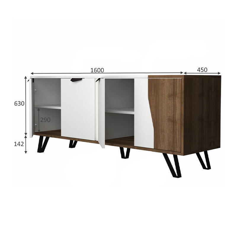 Μπουφές μελαμίνης Jasmine Megapap χρώμα λευκό - καρυδί 160x45x78εκ. - Hippiehome.gr