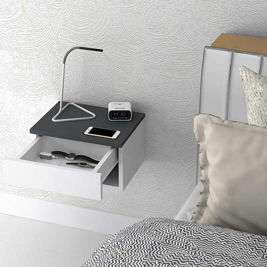 Κομοδίνο μελαμίνης Mary Megapap κρεμαστό χρώμα ανθρακί - λευκό 40x30x23εκ. - Hippiehome.gr