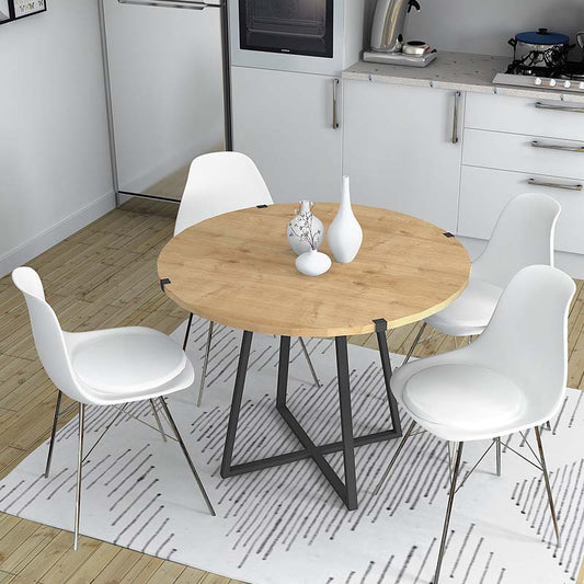 Τραπέζι Rubes Megapap μεταλλικό - μελαμίνης χρώμα sonoma - ανθρακί 100x100x78εκ. - Hippiehome.gr