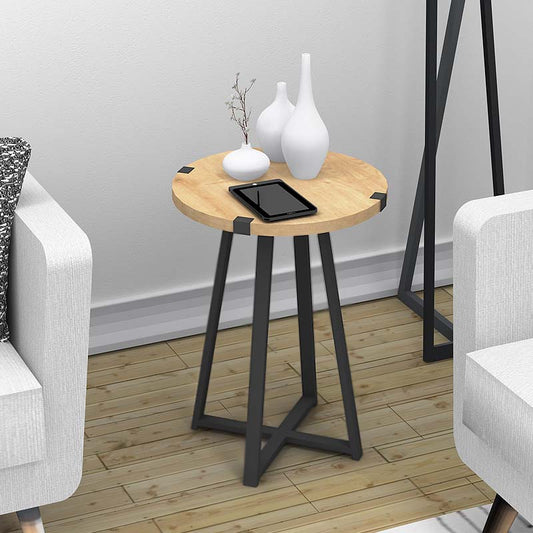 Βοηθητικό τραπεζάκι Pedro Megapap μεταλλικό - μελαμίνης χρώμα sonoma - ανθρακί 44x44x58εκ. - Hippiehome.gr