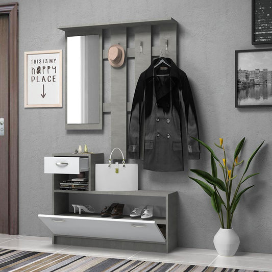 Έπιπλο εισόδου μελαμίνης Raynold Megapap χρώμα γκρι σκυροδέματος - λευκό 100x30x180εκ. - Hippiehome.gr