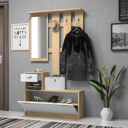 Έπιπλο εισόδου μελαμίνης Raynold Megapap χρώμα φυσικό - λευκό 100x30x180εκ. - Hippiehome.gr