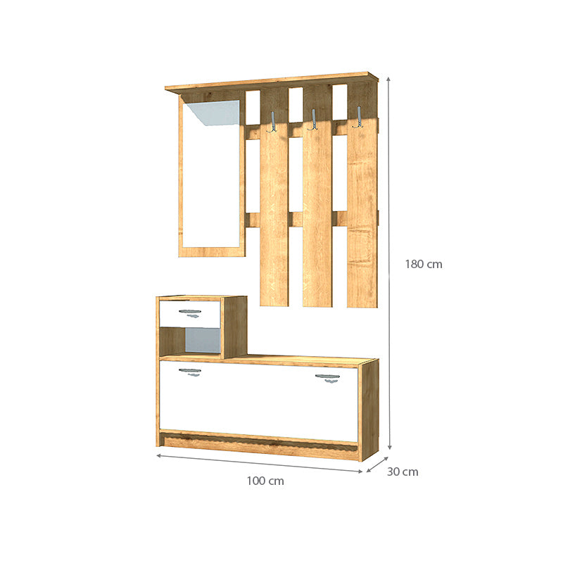 Έπιπλο εισόδου μελαμίνης Raynold Megapap χρώμα φυσικό - λευκό 100x30x180εκ. - Hippiehome.gr