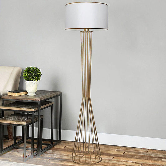 Φωτιστικό δαπέδου Clarke Megapap μέταλλο/ύφασμα χρώμα χρυσό/λευκό 38x21x155εκ. - Hippiehome.gr