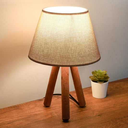 Φωτιστικό επιτραπέζιο Lander Megapap ύφασμα Pvc/ξύλο χρώμα μπεζ άμμου/καφέ 22x17x32εκ. - Hippiehome.gr