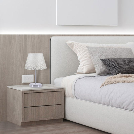 Φωτιστικό επιτραπέζιο Jules Megapap ύφασμα Pvc/χρώμιο χρώμα λευκό/ασημί 22x17x37εκ. - Hippiehome.gr