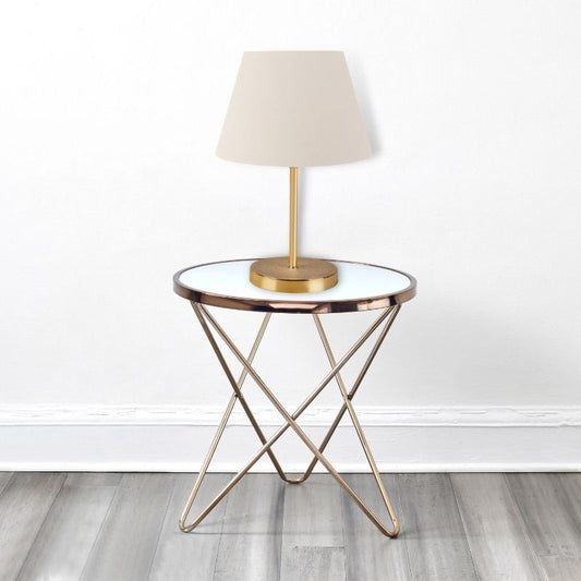 Φωτιστικό επιτραπέζιο Rosenthal Megapap ύφασμα Pvc/χρώμιο χρώμα κρεμ/χρυσό 22x17x37εκ. - Hippiehome.gr