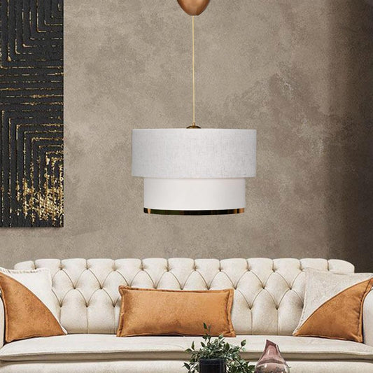 Φωτιστικό οροφής Barnhart Megapap υφασμάτινο χρώμα λευκό/χρυσό 30x20x70εκ. - Hippiehome.gr