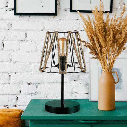 Φωτιστικό επιτραπέζιο Clancy Megapap E27 σχοινί/μεταλλικό χρώμα μαύρο 22x17x37εκ. - Hippiehome.gr