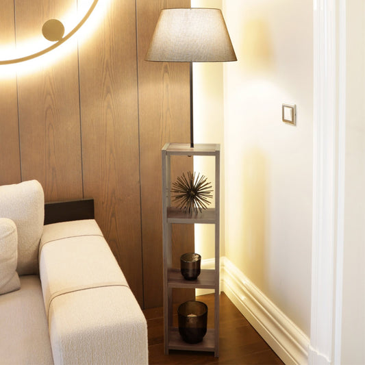 Φωτιστικό δαπέδου Launo Megapap υφασμάτινο Pvc/MDF χρώμα μπεζ/καρυδί 38x38x150εκ. - Hippiehome.gr