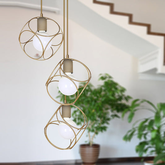 Φωτιστικό οροφής Lusita Megapap E27 μεταλλικό τρίφωτο χρώμα χρυσό 35x35x90εκ. - Hippiehome.gr