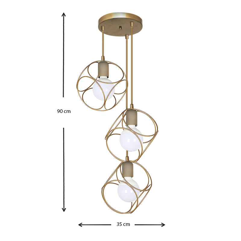 Φωτιστικό οροφής Lusita Megapap E27 μεταλλικό τρίφωτο χρώμα χρυσό 35x35x90εκ. - Hippiehome.gr