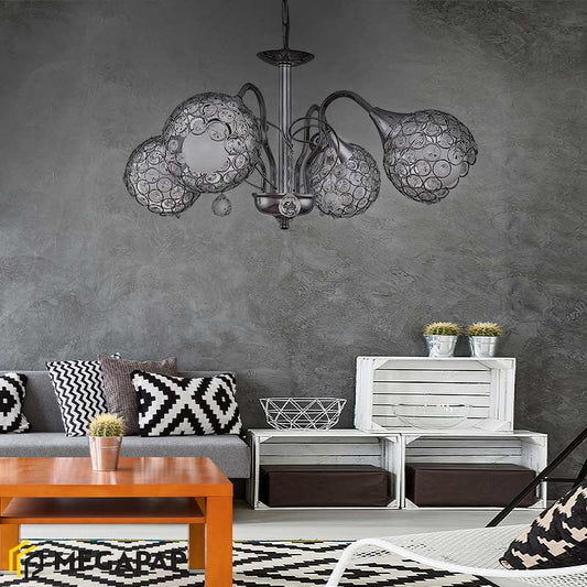 Φωτιστικό οροφής Dagobert Megapap E27 μεταλλικό τετράφωτο χρώμα ασημί 58x58x61εκ. - Hippiehome.gr