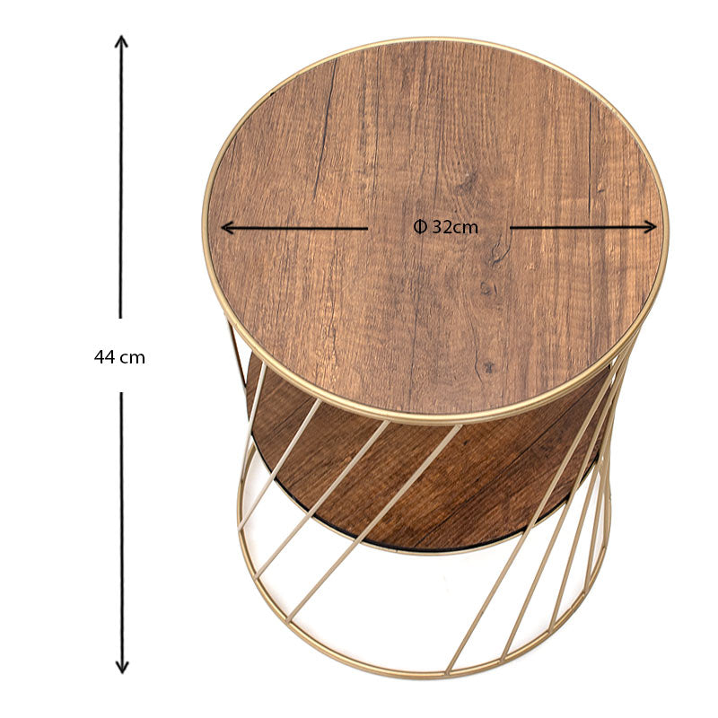 Βοηθητικό τραπεζάκι Jaspin Megapap μεταλλικό - Mdf χρώμα χρυσό - καρυδί 32x32x44εκ. - Hippiehome.gr