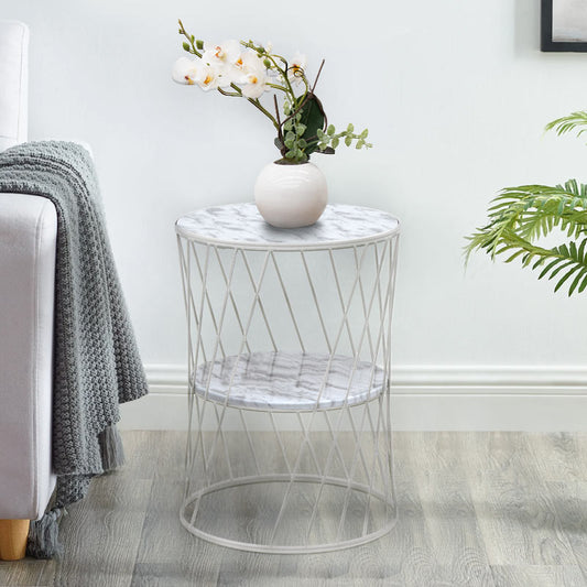 Βοηθητικό τραπεζάκι Jaspin Megapap μεταλλικό - Mdf χρώμα λευκό-λευκό εφέ μαρμάρου 32x32x44εκ. - Hippiehome.gr