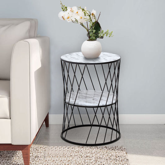 Βοηθητικό τραπεζάκι Jaspin Megapap μεταλλικό - Mdf χρώμα μαύρο-λευκό εφέ μαρμάρου 32x32x44εκ. - Hippiehome.gr