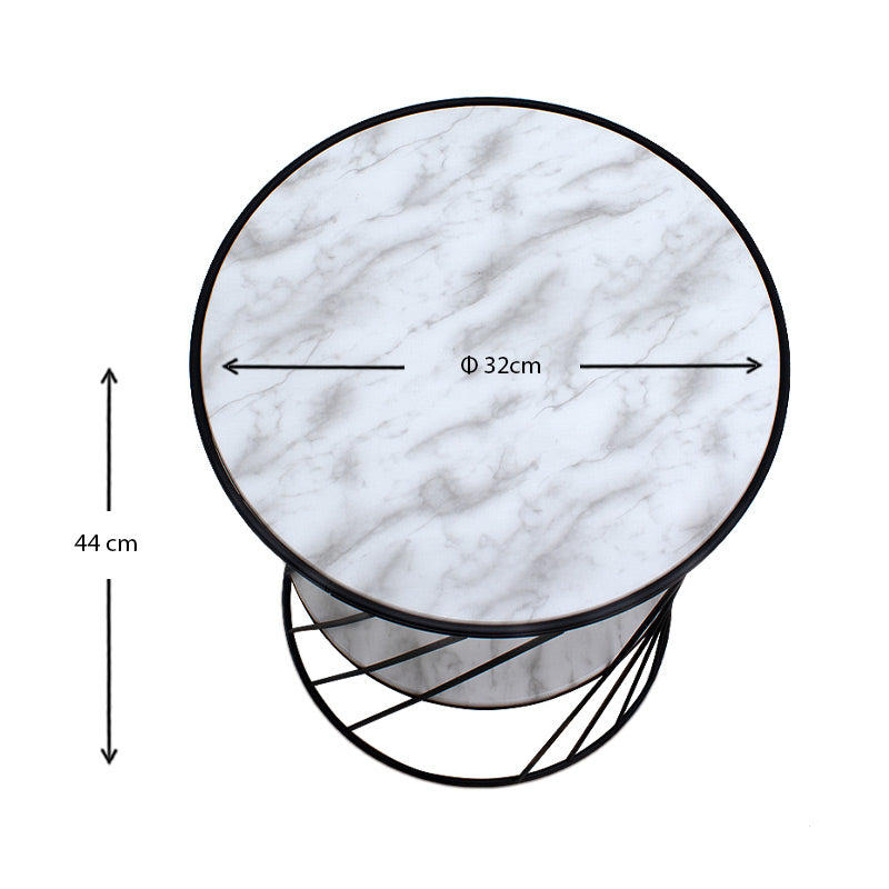 Βοηθητικό τραπεζάκι Jaspin Megapap μεταλλικό - Mdf χρώμα μαύρο-λευκό εφέ μαρμάρου 32x32x44εκ. - Hippiehome.gr
