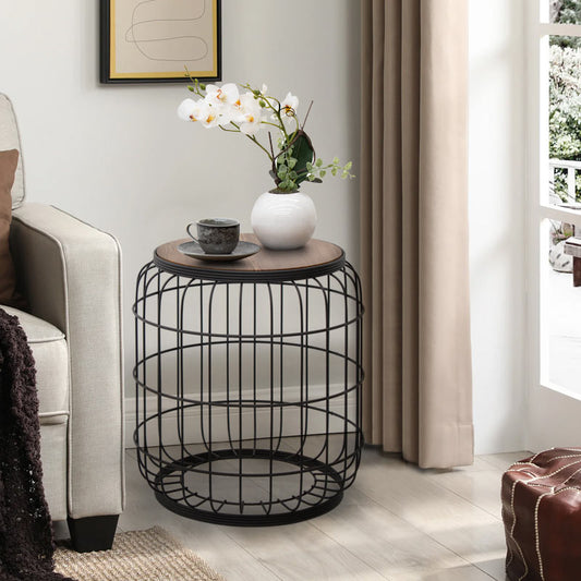 Σκαμπώ - τραπεζάκι βοηθητικό Muller Megapap μεταλλικό - Mdf χρώμα μαύρο - καρυδί 35x35x47εκ. - Hippiehome.gr