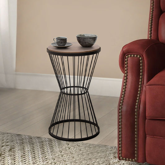 Βοηθητικό τραπεζάκι Hoffman Megapap μεταλλικό - Mdf χρώμα μαύρο - καρυδί 35x35x58εκ. - Hippiehome.gr