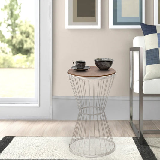 Βοηθητικό τραπεζάκι Hoffman Megapap μεταλλικό - Mdf χρώμα λευκό - καρυδί 35x35x58εκ. - Hippiehome.gr