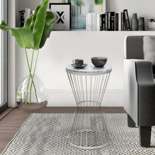 Βοηθητικό τραπεζάκι Hoffman Megapap μεταλλικό - Mdf χρώμα λευκό - λευκό εφέ μαρμάρου 35x35x58εκ. - Hippiehome.gr